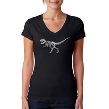 Load image into Gallery viewer, Dinosaur TRex Skeleton - Women&#39;s Word Art V-Neck T-Shirt