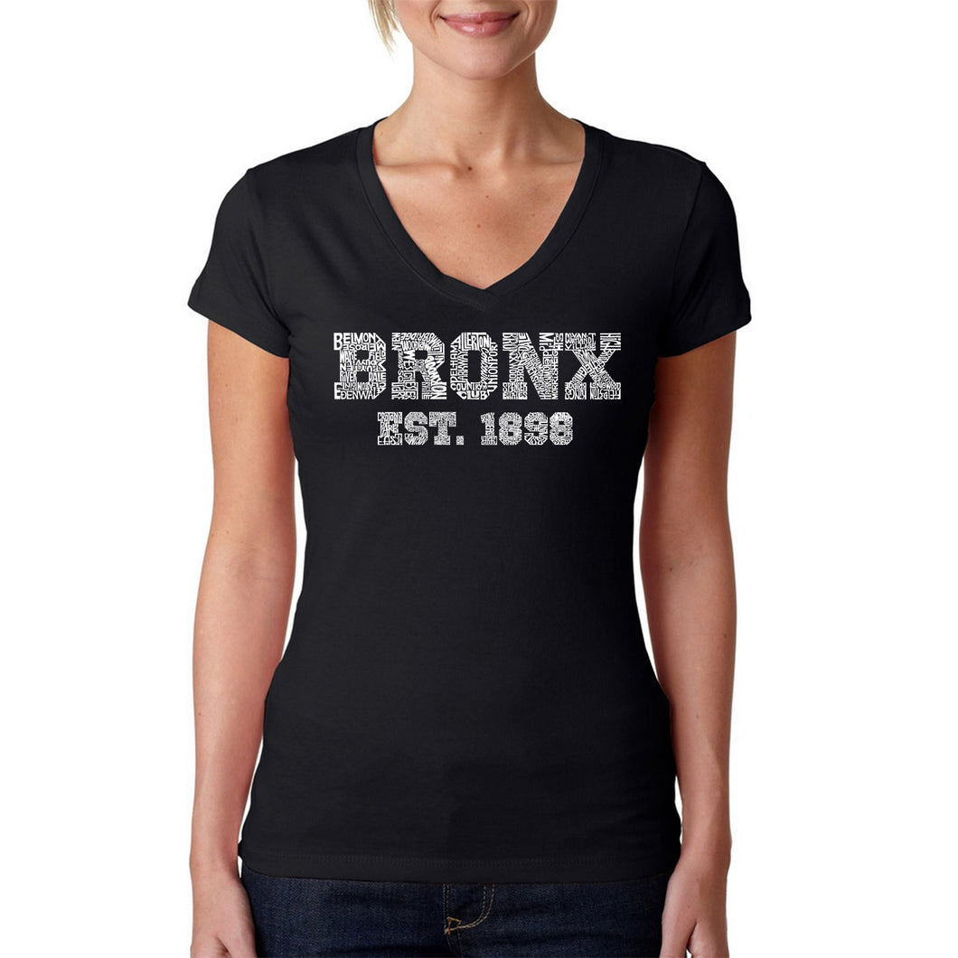 POPULAR NEIGHBORHOODS IN BRONX, NY - Women's Word Art V-Neck T-Shirt