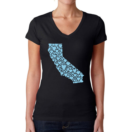 California Hearts  - Women's Word Art V-Neck T-Shirt