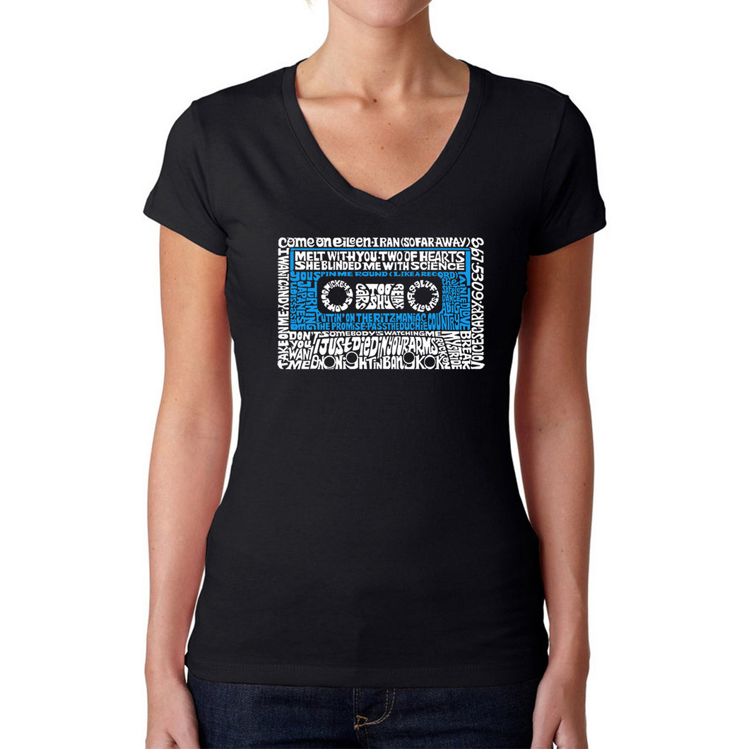 80s One Hit Wonders  - Women's Word Art V-Neck T-Shirt
