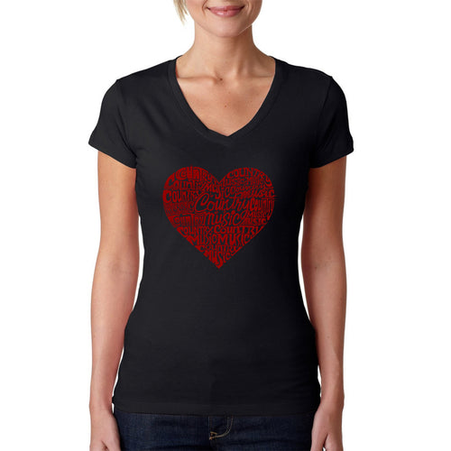 Country Music Heart - Women's Word Art V-Neck T-Shirt