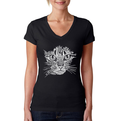 Cat Face - Women's Word Art V-Neck T-Shirt