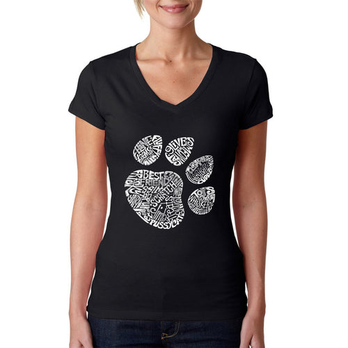 Cat Paw - Women's Word Art V-Neck T-Shirt