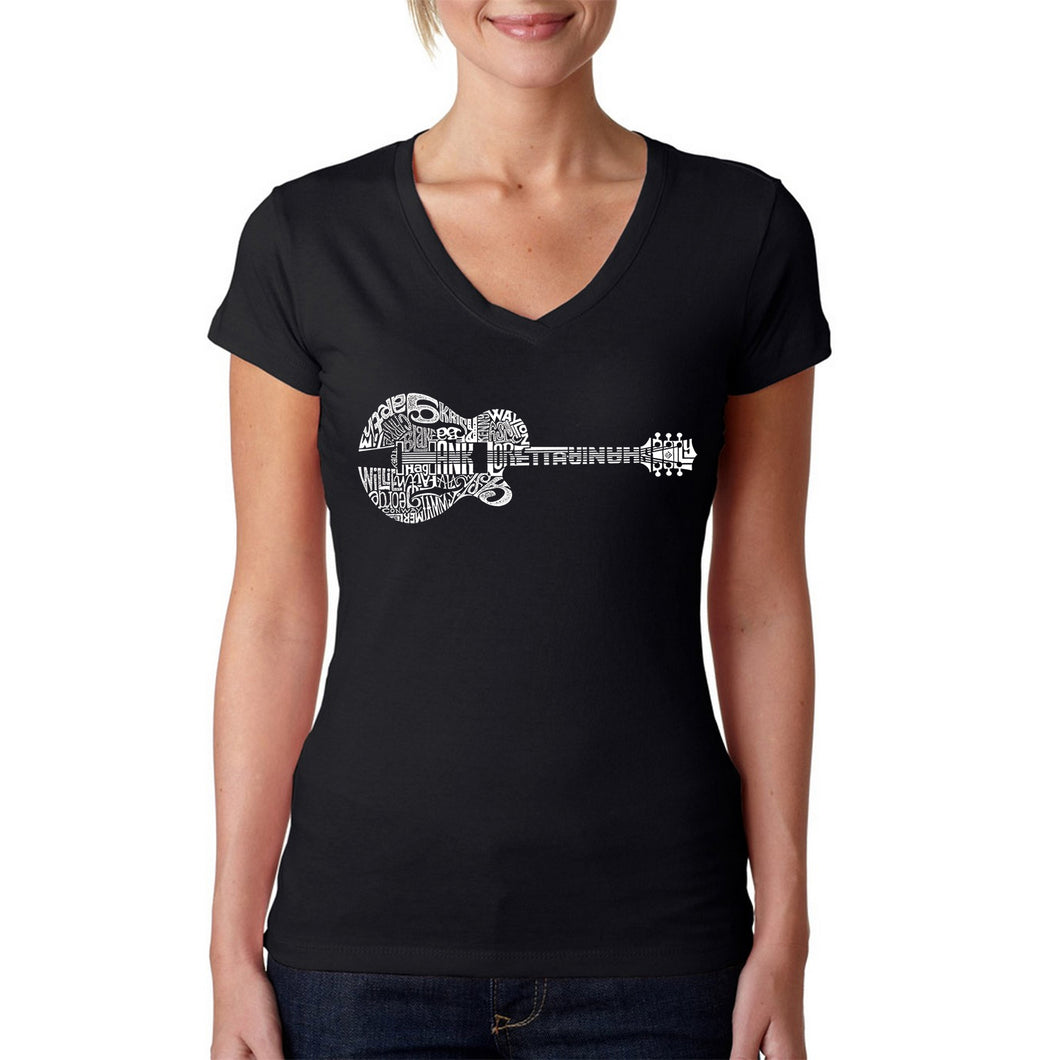 Country Guitar - Women's Word Art V-Neck T-Shirt