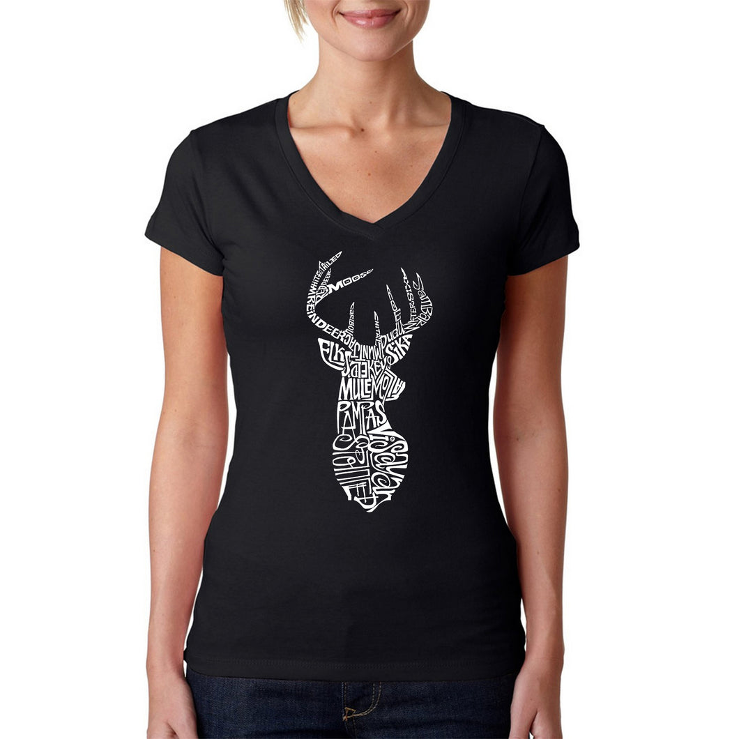 Types of Deer - Women's Word Art V-Neck T-Shirt