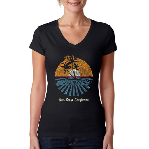 Cities In San Diego - Women's Word Art V-Neck T-Shirt