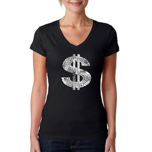 Dollar Sign - Women's Word Art V-Neck T-Shirt