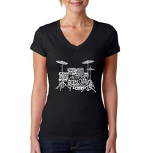 Load image into Gallery viewer, Drums - Women&#39;s Word Art V-Neck T-Shirt