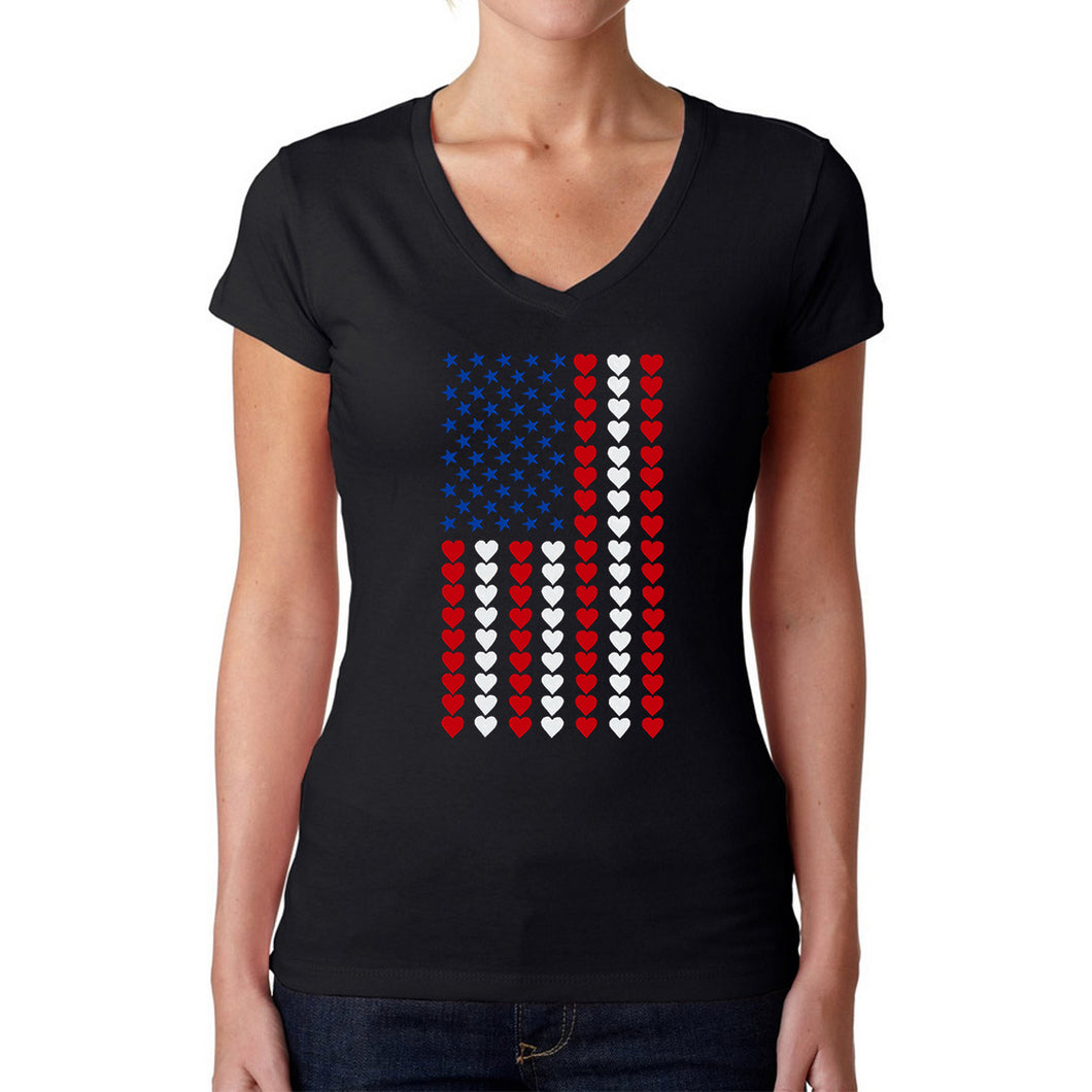 Heart Flag - Women's Word Art V-Neck T-Shirt