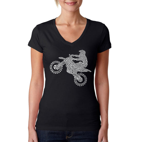 FMX Freestyle Motocross - Women's Word Art V-Neck T-Shirt