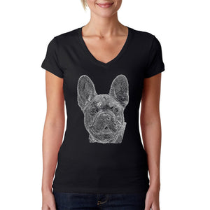 French Bulldog - Women's Word Art V-Neck T-Shirt