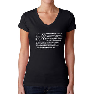 Glory Hallelujah Flag  - Women's Word Art V-Neck T-Shirt