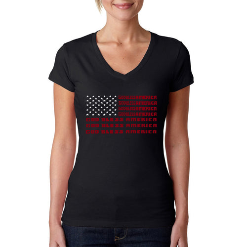 God Bless America - Women's Word Art V-Neck T-Shirt