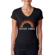 Load image into Gallery viewer, Good Vibes - Women&#39;s Word Art V-Neck T-Shirt