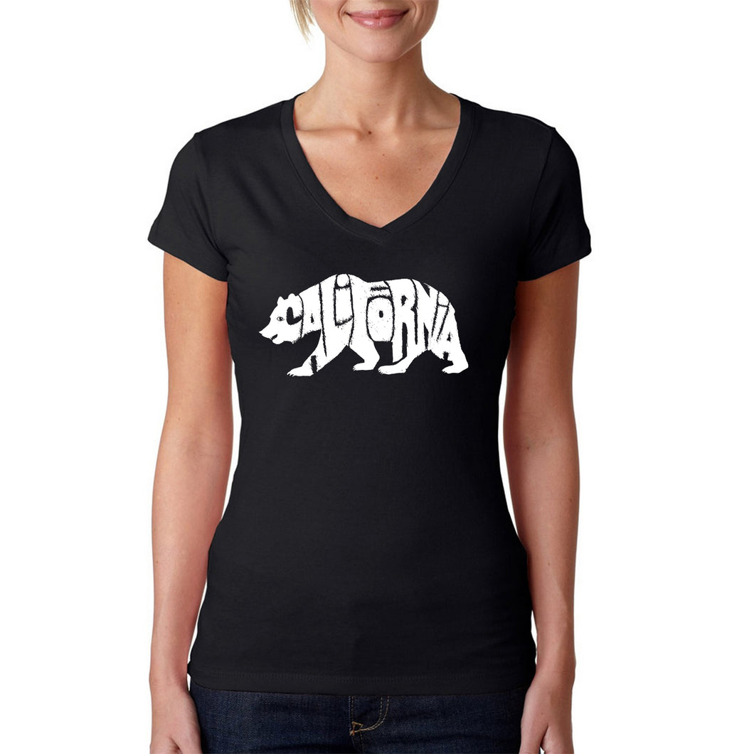 California Bear - Women's Word Art V-Neck T-Shirt