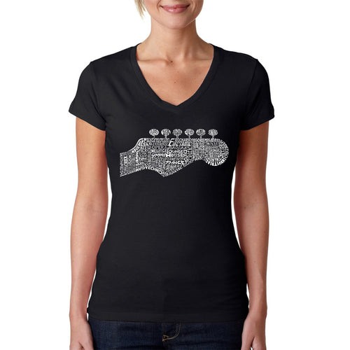 Guitar Head - Women's Word Art V-Neck T-Shirt