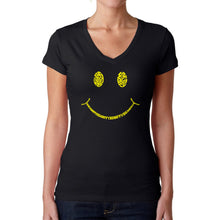 Load image into Gallery viewer, Be Happy Smiley Face  - Women&#39;s Word Art V-Neck T-Shirt