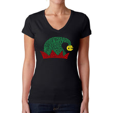 Load image into Gallery viewer, Christmas Elf Hat - Women&#39;s Word Art V-Neck T-Shirt
