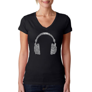 63 DIFFERENT GENRES OF MUSIC - Women's Word Art V-Neck T-Shirt