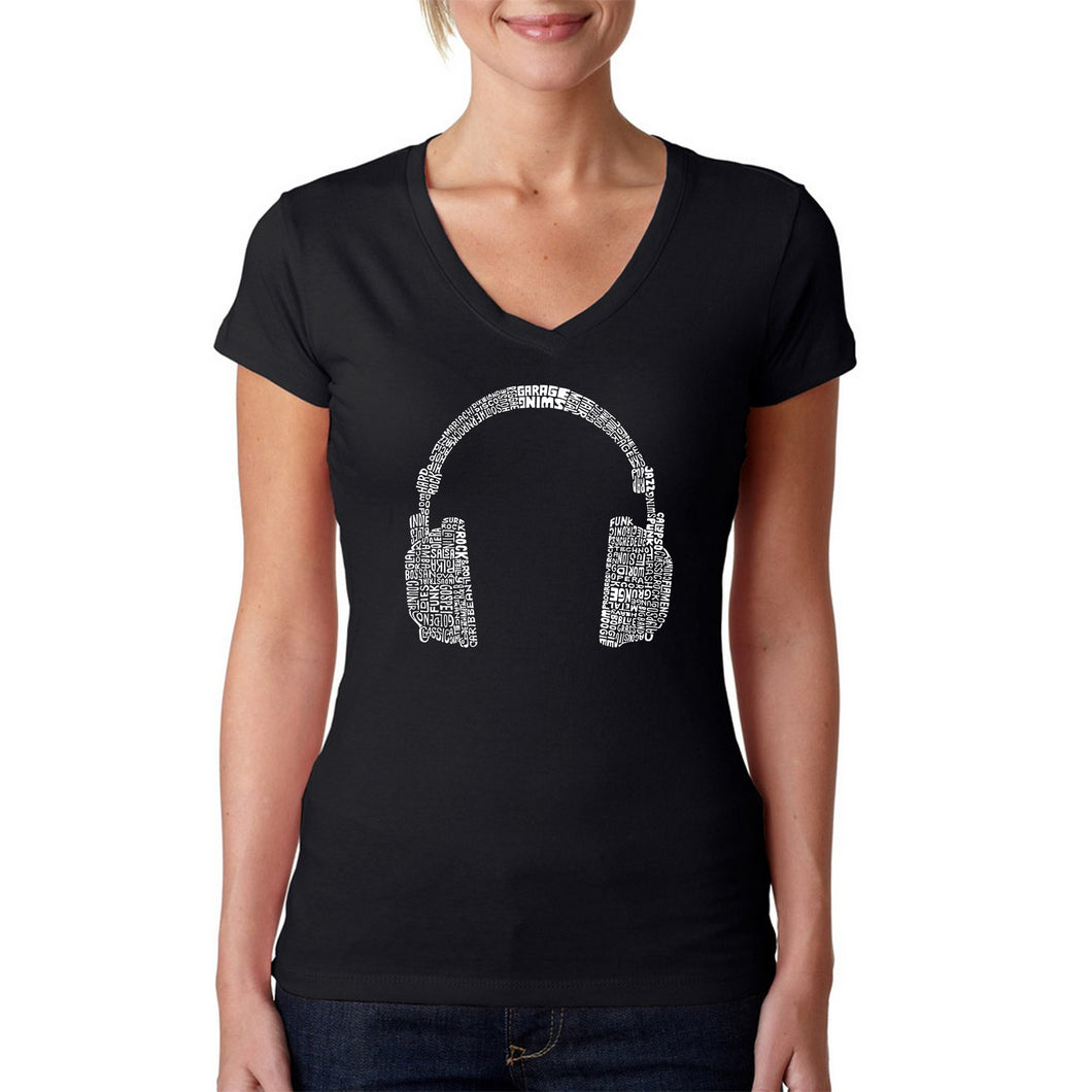 63 DIFFERENT GENRES OF MUSIC - Women's Word Art V-Neck T-Shirt