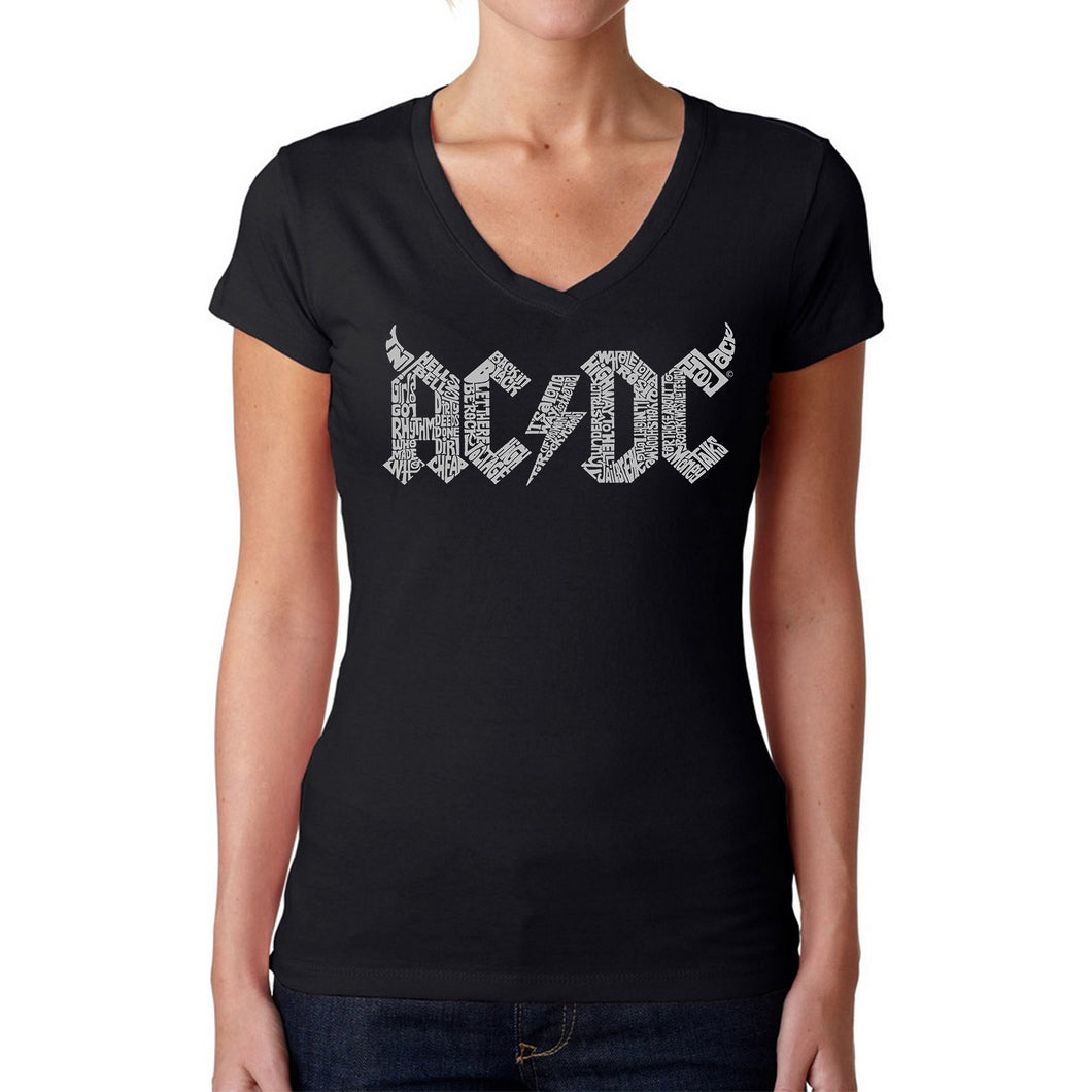 ACDC Classic Horns Logo  - Women's Word Art V-Neck T-Shirt