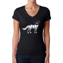 Load image into Gallery viewer, Howling Wolf  - Women&#39;s Word Art V-Neck T-Shirt