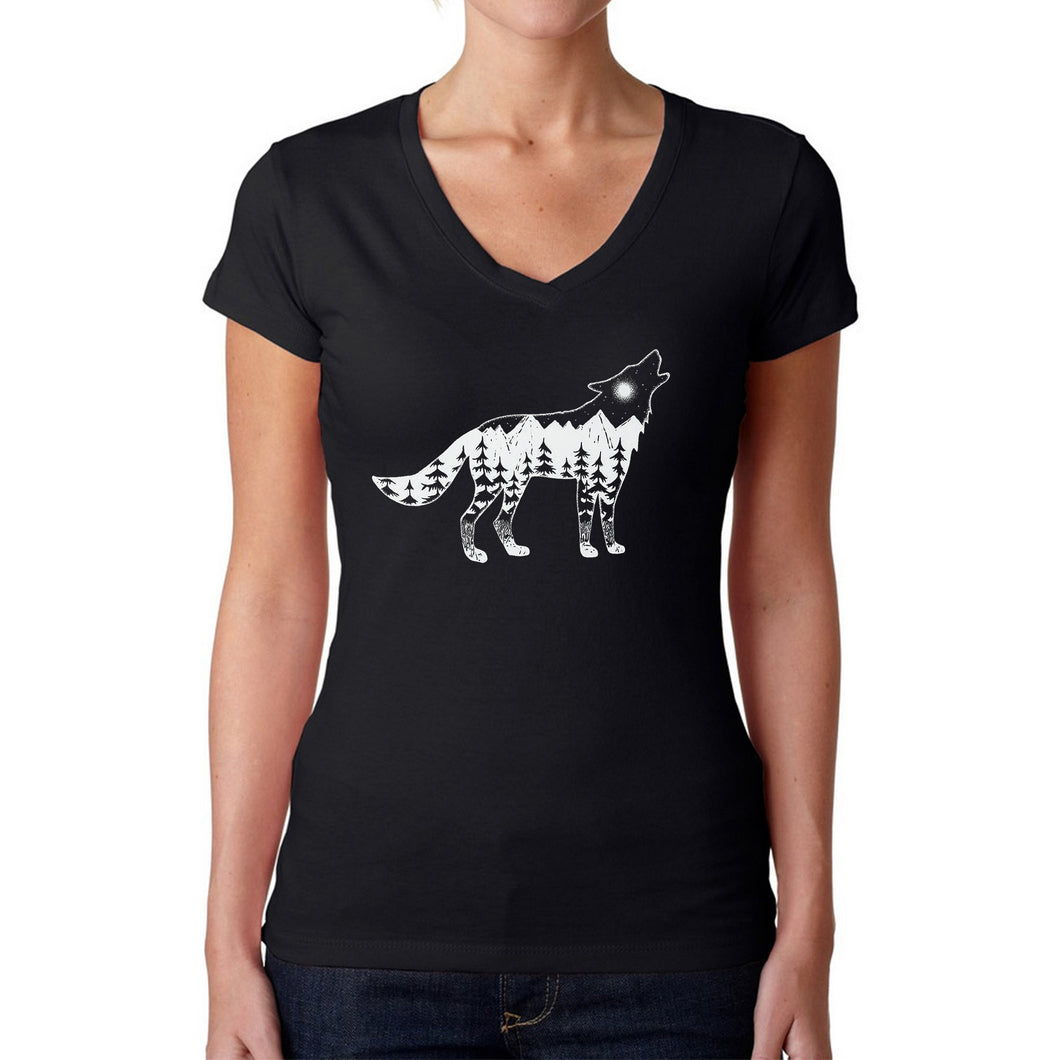Howling Wolf  - Women's Word Art V-Neck T-Shirt