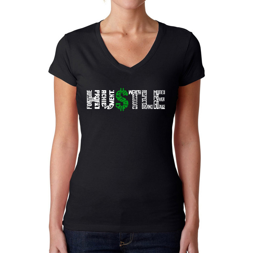 Hustle  - Women's Word Art V-Neck T-Shirt