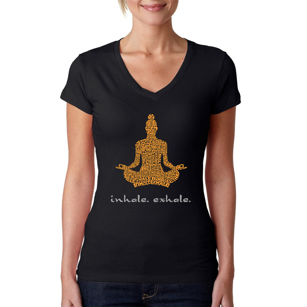 Inhale Exhale - Women's Word Art V-Neck T-Shirt