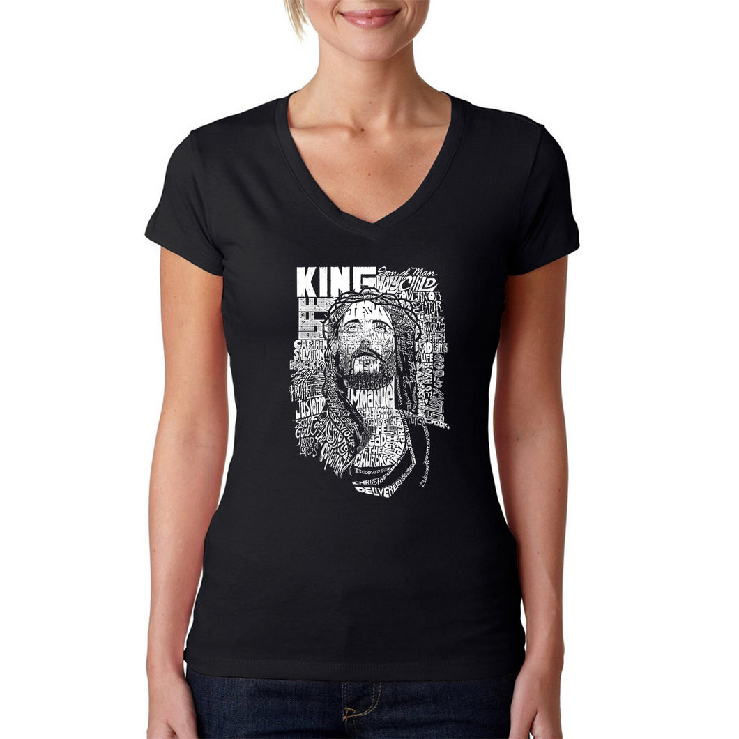 JESUS - Women's Word Art V-Neck T-Shirt