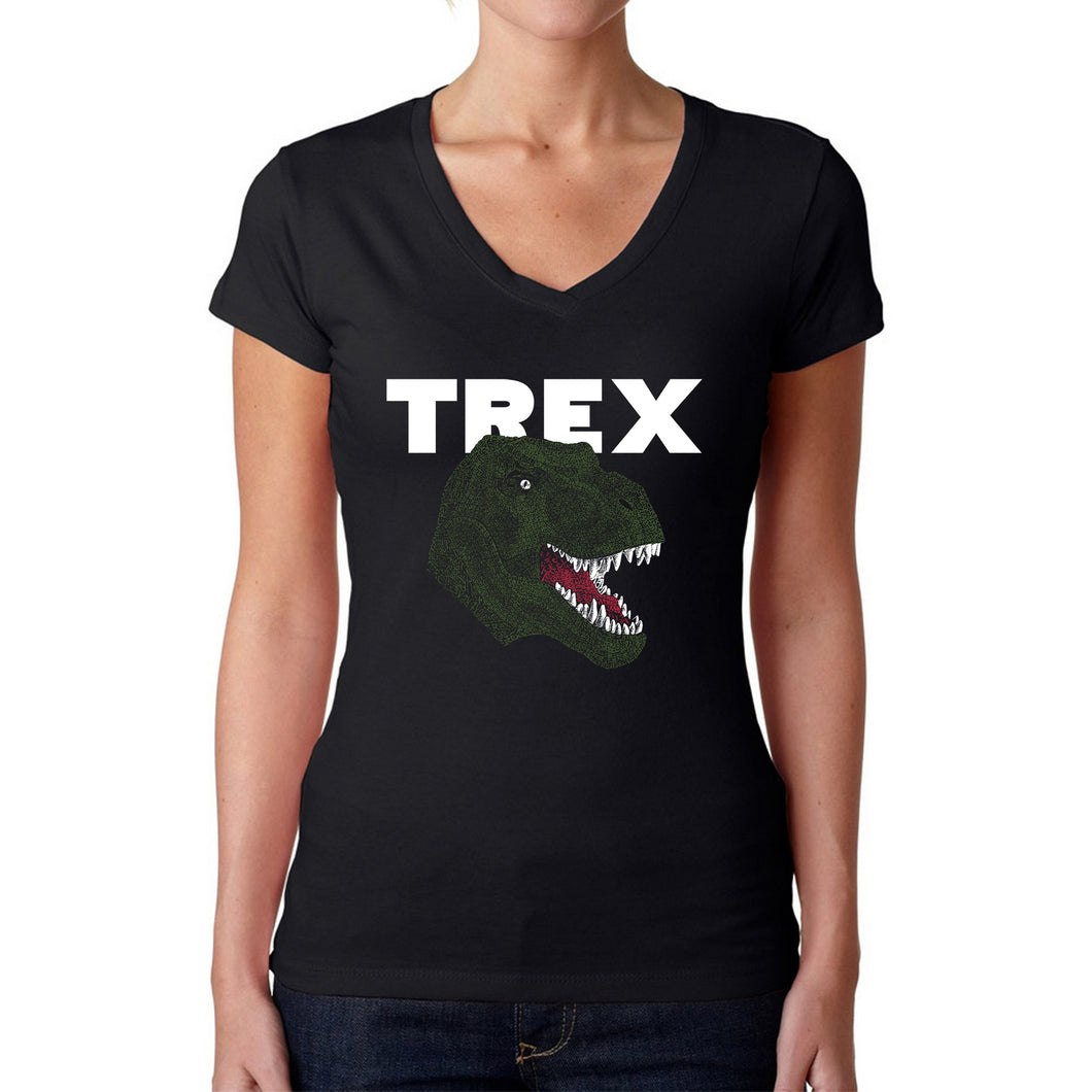 T-Rex Head  - Women's Word Art V-Neck T-Shirt