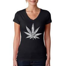 Load image into Gallery viewer, 50 DIFFERENT STREET TERMS FOR MARIJUANA - Women&#39;s Word Art V-Neck T-Shirt