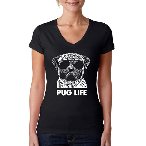 Pug Life - Women's Word Art V-Neck T-Shirt