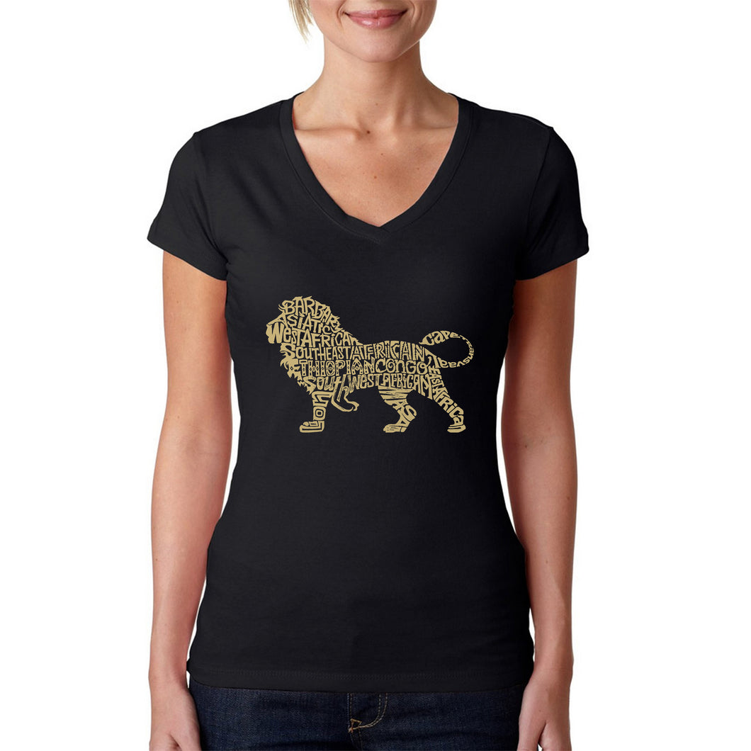 Lion - Women's Word Art V-Neck T-Shirt