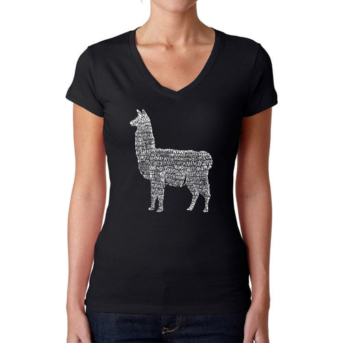Llama Mama  - Women's Word Art V-Neck T-Shirt