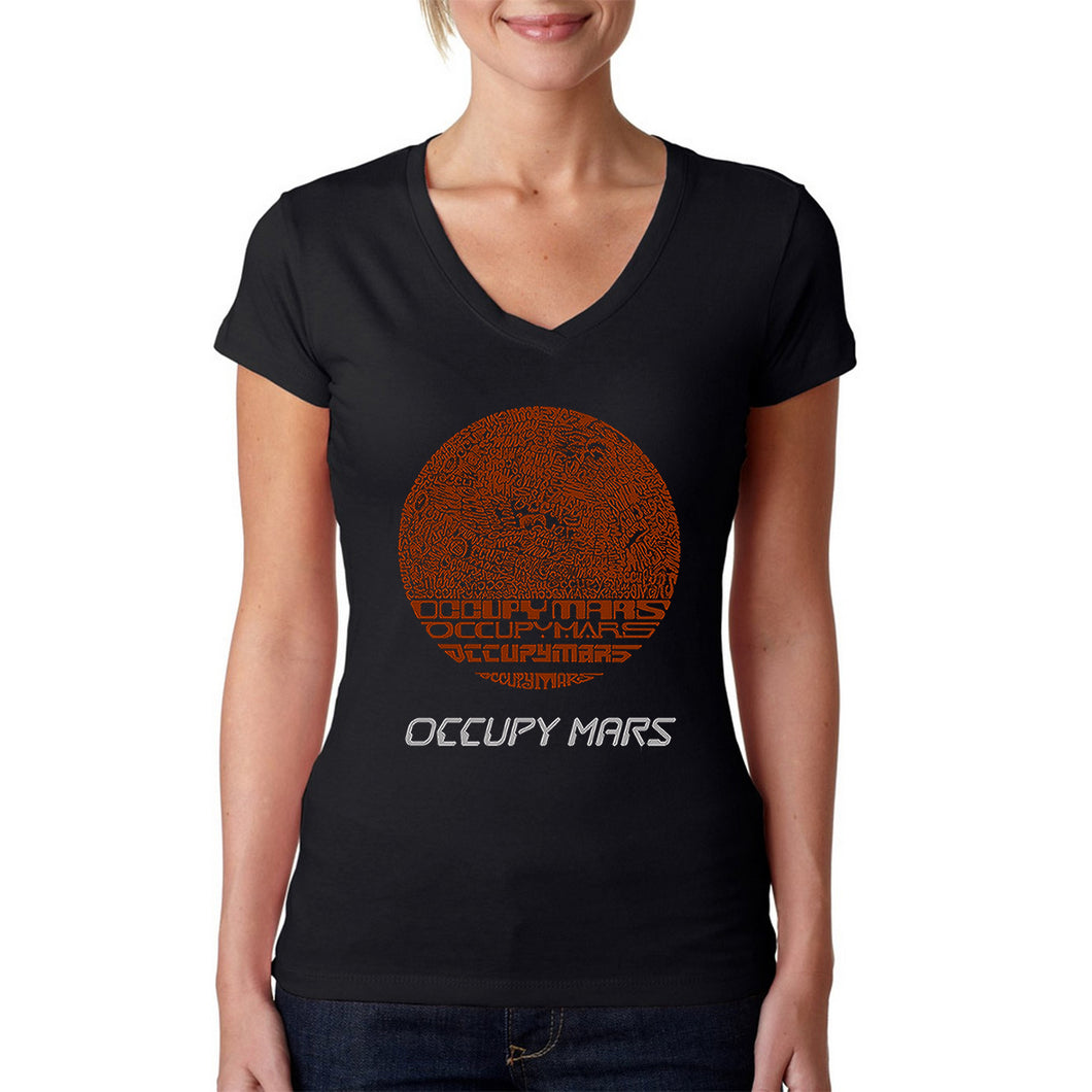 Occupy Mars - Women's Word Art V-Neck T-Shirt