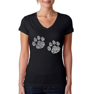 Meow Cat Prints - Women's Word Art V-Neck T-Shirt