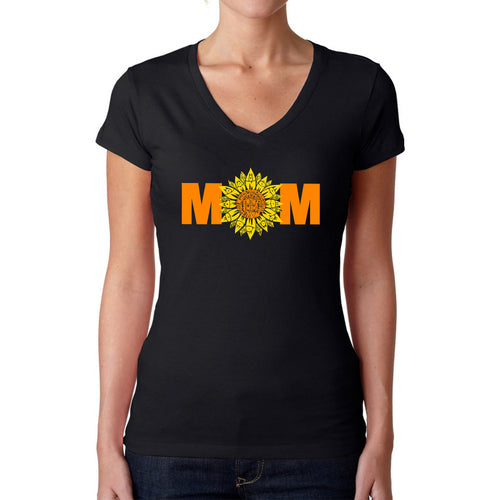 Mom Sunflower  - Women's Word Art V-Neck T-Shirt
