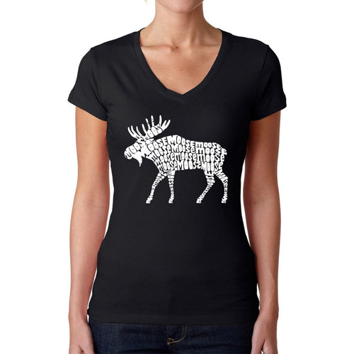 Moose  - Women's Word Art V-Neck T-Shirt