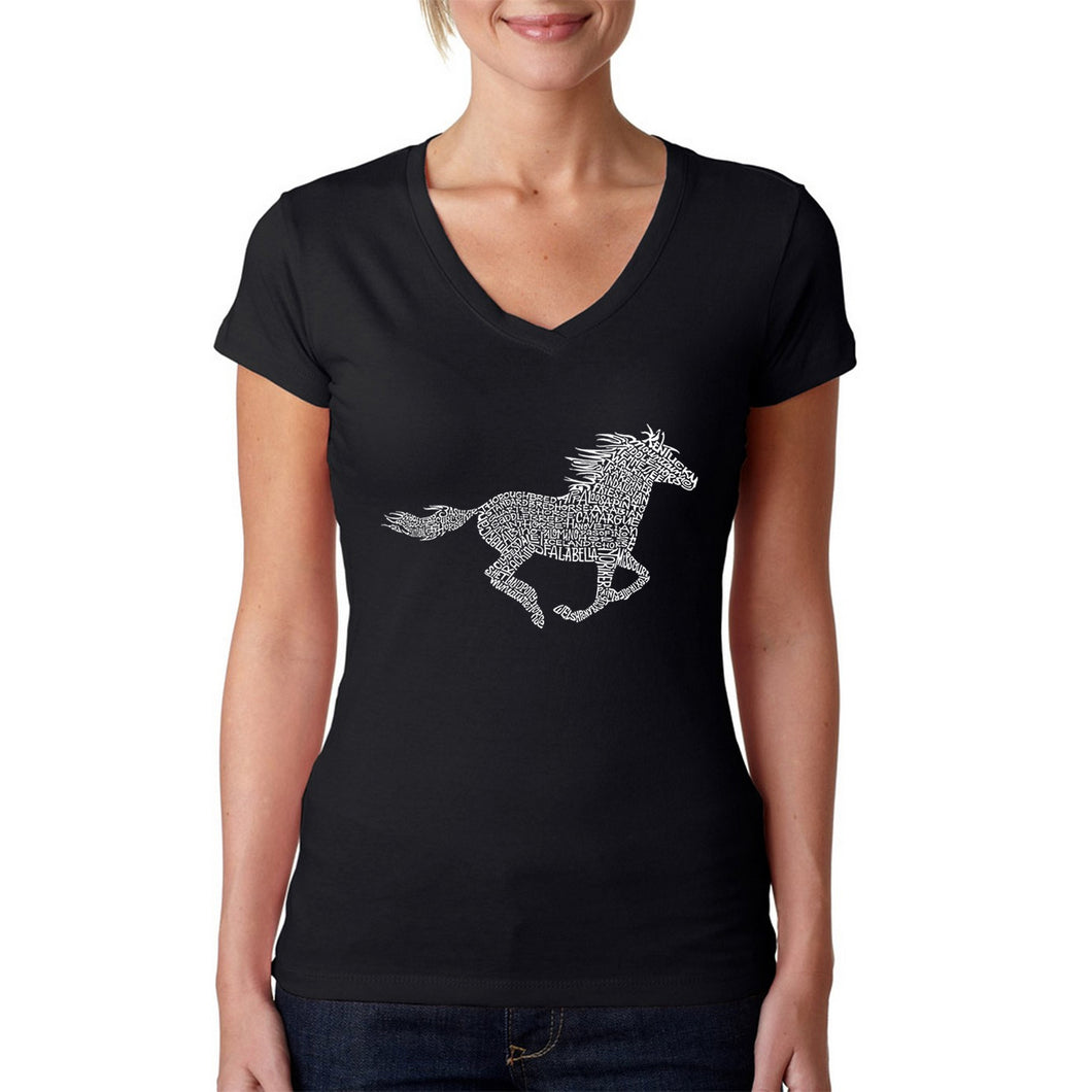 Horse Breeds - Women's Word Art V-Neck T-Shirt