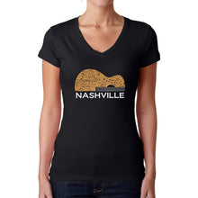 Load image into Gallery viewer, Nashville Guitar - Women&#39;s Word Art V-Neck T-Shirt