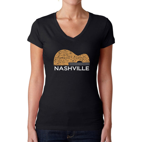 Nashville Guitar - Women's Word Art V-Neck T-Shirt