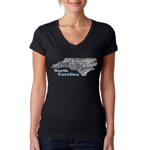 North Carolina - Women's Word Art V-Neck T-Shirt