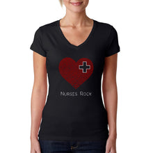 Load image into Gallery viewer, Nurses Rock - Women&#39;s Word Art V-Neck T-Shirt