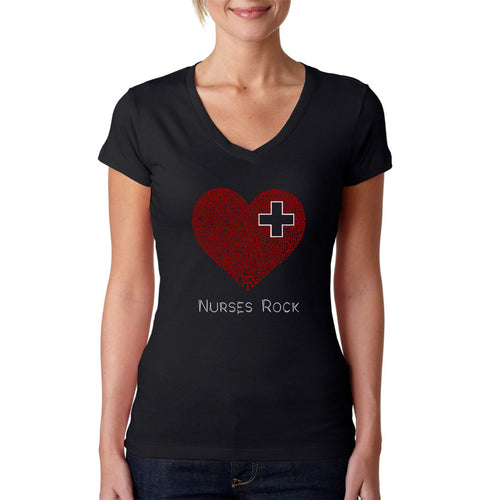 Nurses Rock - Women's Word Art V-Neck T-Shirt