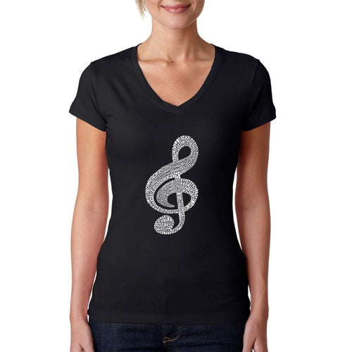 Music Note - Women's Word Art V-Neck T-Shirt