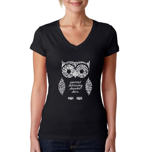 Owl - Women's Word Art V-Neck T-Shirt