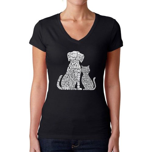 Dogs and Cats  - Women's Word Art V-Neck T-Shirt