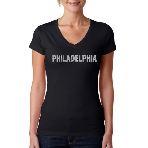 PHILADELPHIA NEIGHBORHOODS - Women's Word Art V-Neck T-Shirt