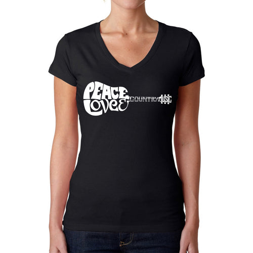 Peace Love Country  - Women's Word Art V-Neck T-Shirt